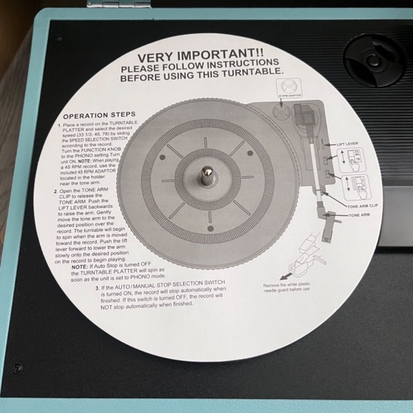 (NOB) Victrola Portable Bluetooth Record Player Turntable W/Built Speakers Blue - Picture 11 of 16